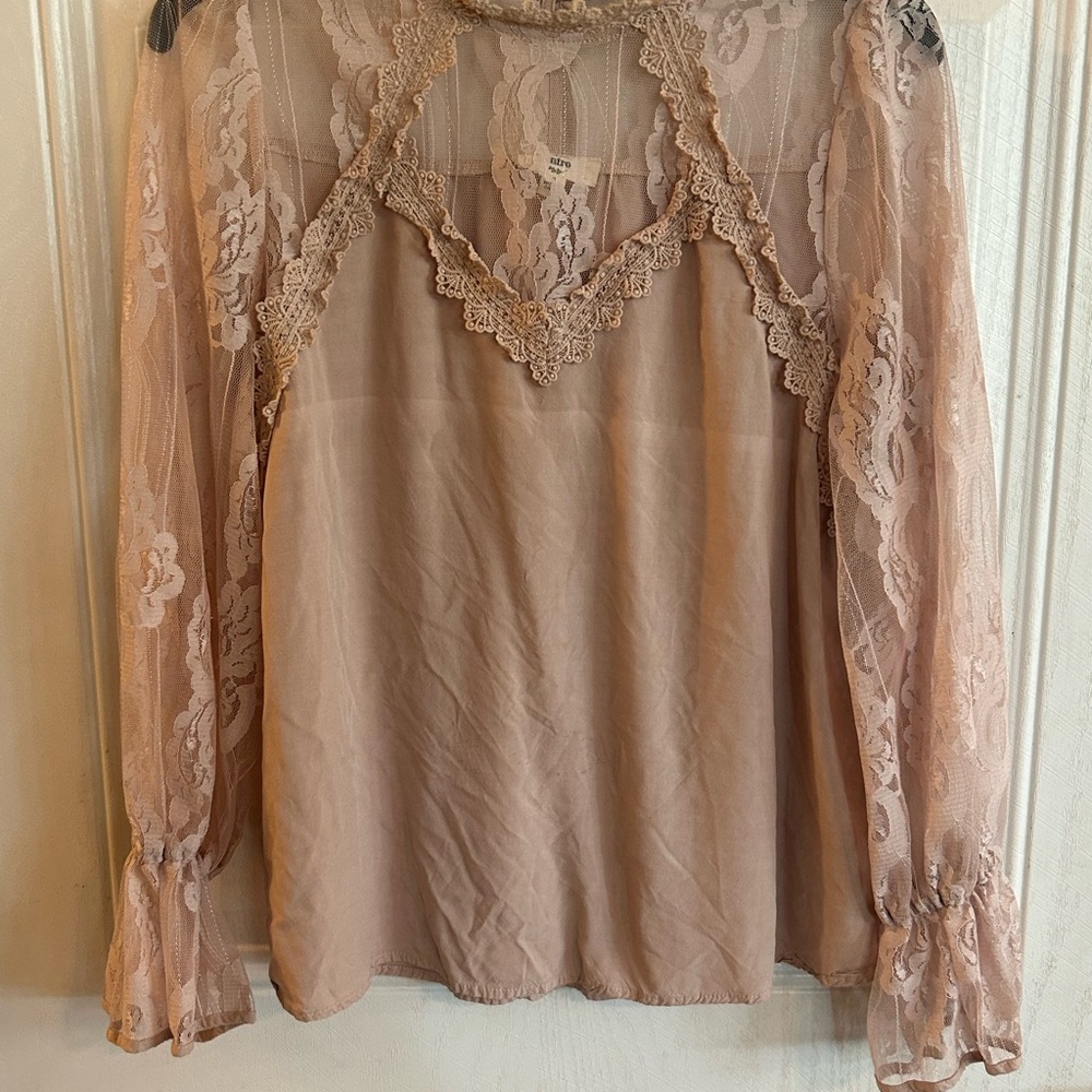 Entro Tan Lace Sheer Blouse with Elegant Detailing